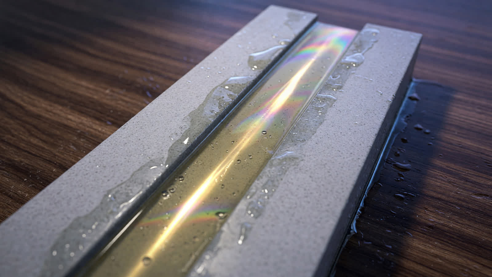 Oil film in the stone groove.